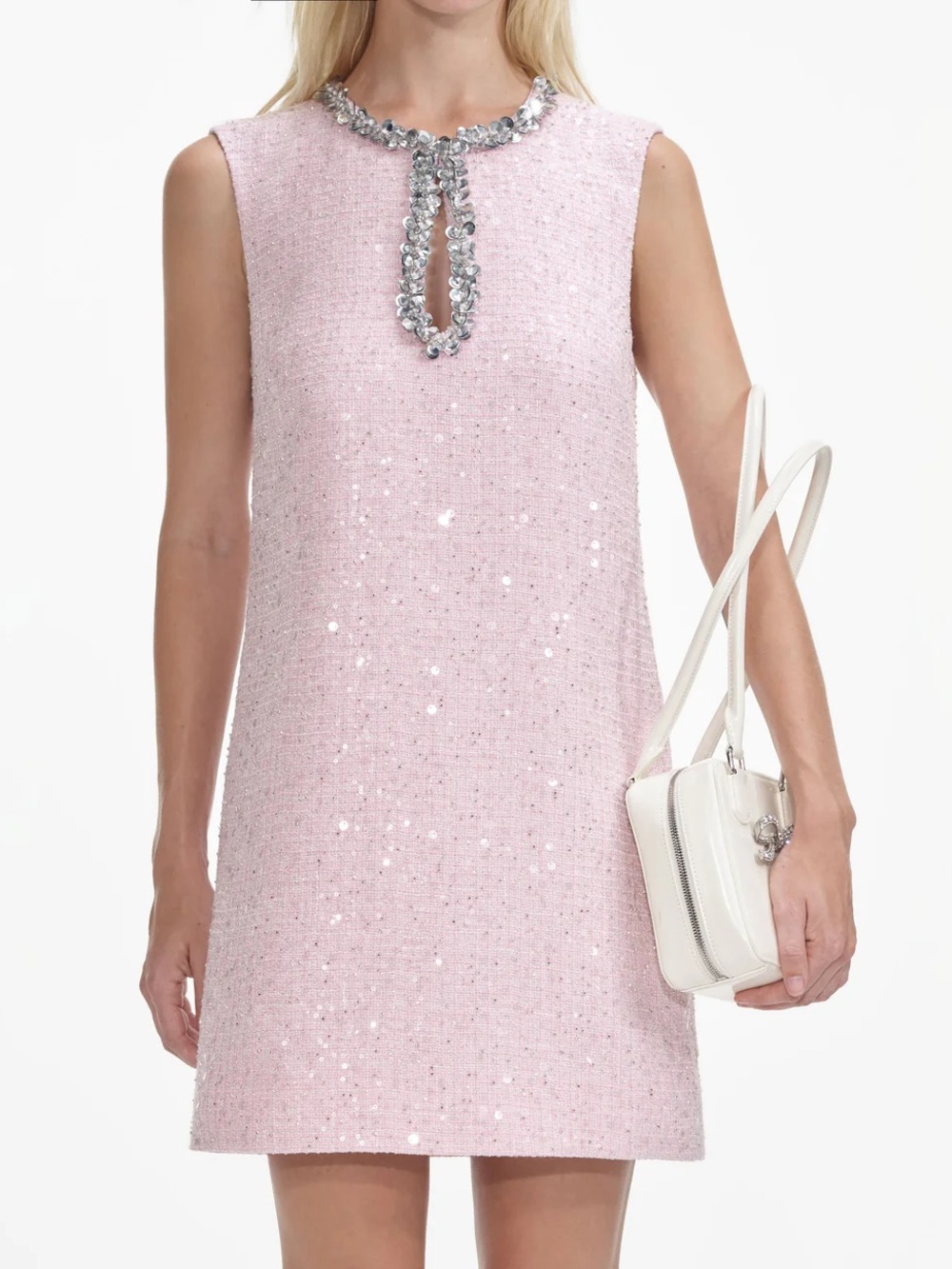 SELF PORTRAIT PINK SEQUIN BOUCLE MINI DRESS SIZE 0